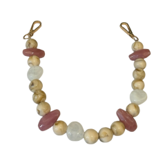 Manico per Borsa con Perle e Pietre Decorative Rosa con Ganci a Moschettone Dorati