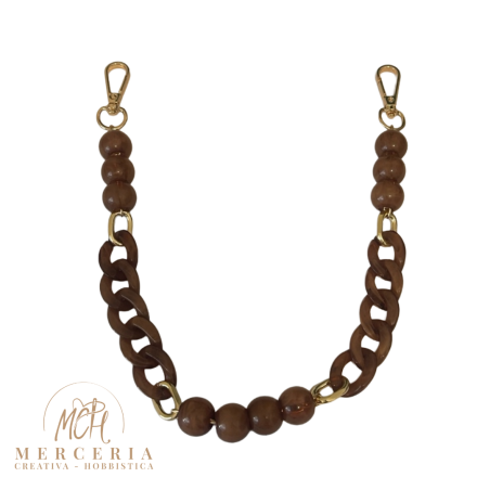 Manico per Borsa con Perle Marroni e Catena Acrilica Marrone con Moschettoni Dorati