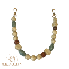 Manico per Borsa con Perle Crema, Marroni e Verde Acqua con Moschettoni Dorati