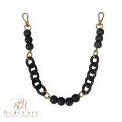 Manico per Borsa con Perle Nere e Catena Acrilica Nera con Moschettoni Dorati – 50 cm