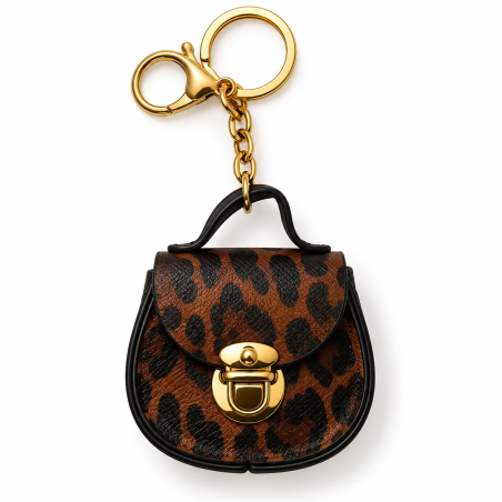 Ciondolo Mini Borsa Leopardato con Moschettone – Accessorio per Borse
